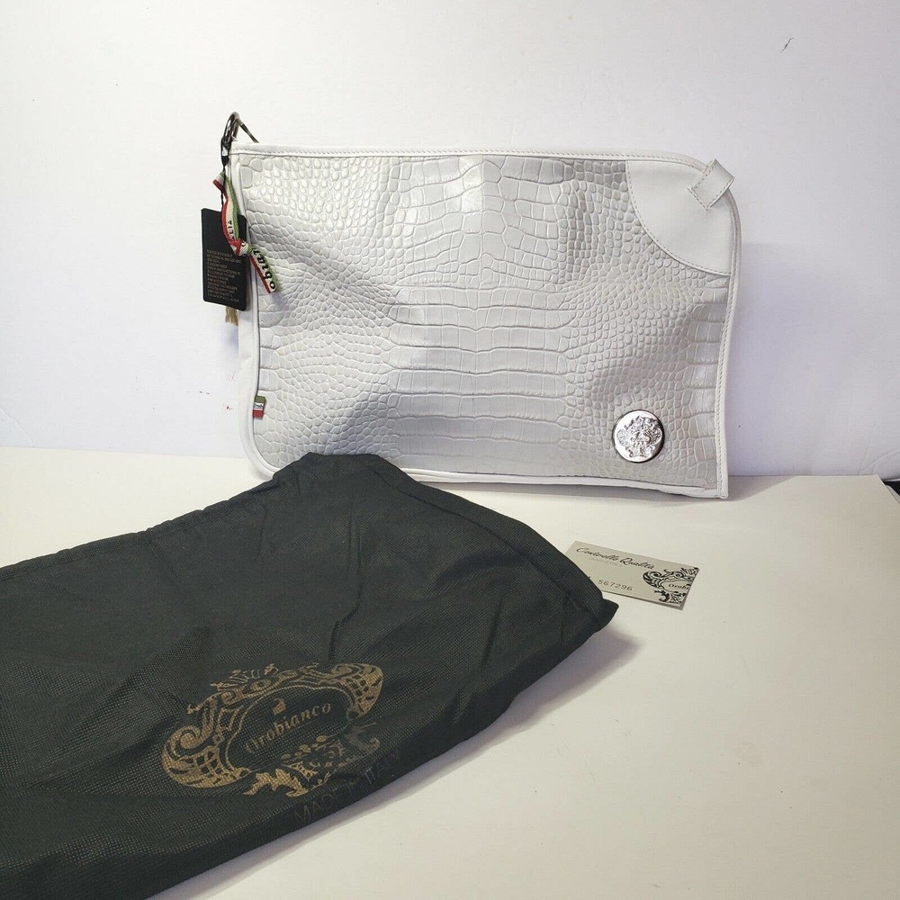 Orobianco Clutch Bag Large Croc Gray Leather‎ Italian Large Pouch Rectangle Zip